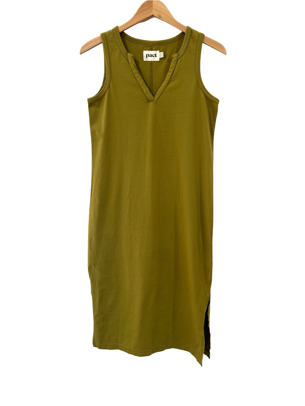 Pact Organic Cotton Midi Tank Dress S olive gold pocket vintage wash